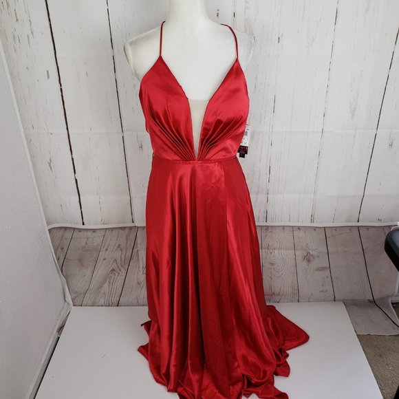 New Aqua Plunging Lace Back Evening Gown Prom - Picture 3 of 8